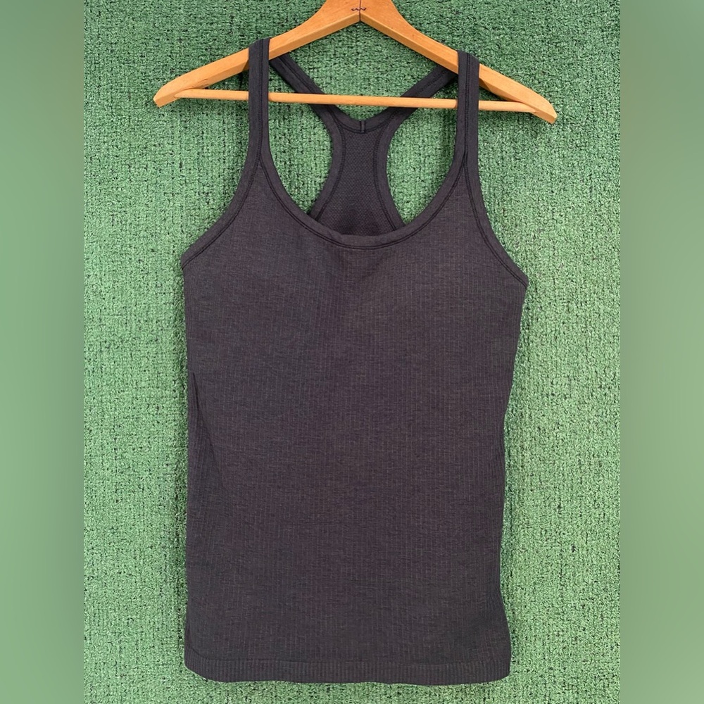 Lululemon Ebb to Street Ribbed Charcoal Grey Tank Top Built In Bra Womens Sz 10